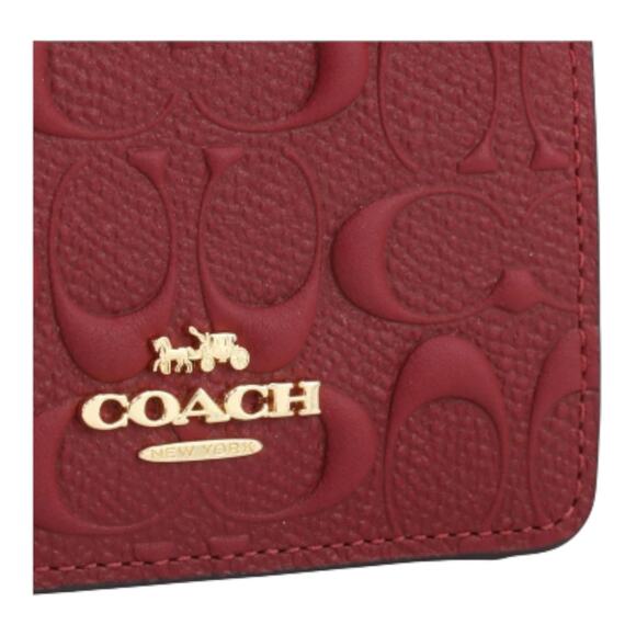 COACH MINI WALLET ON A CHAIN IN SIGNATURE EMBOSSED CALF LEATHER CHERRY RED NEW! - Picture 4 of 9